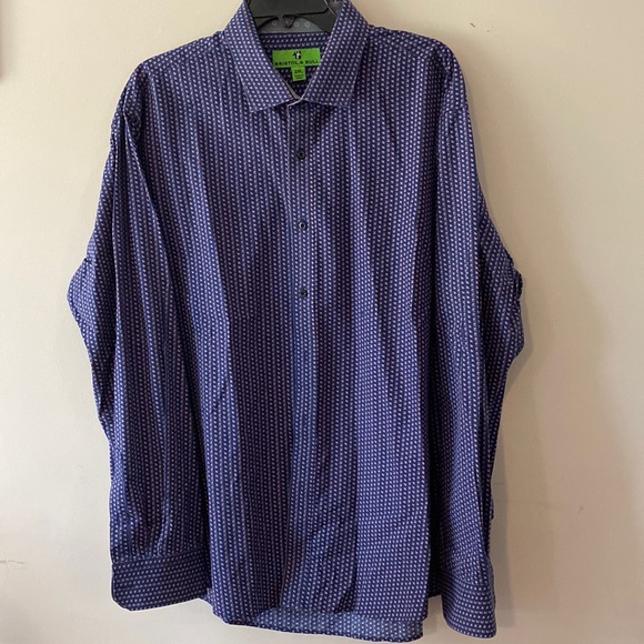 Bristor & Bull men’s blue geometric print 💯cotton button down shirt L/s 2XL 🌞 - Picture 2 of 15